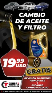 Lee más sobre el artículo Cambio de aceite y filtro 19.99usd