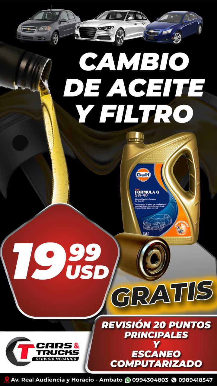 Lee más sobre el artículo Cambio de aceite y filtro 19.99usd
